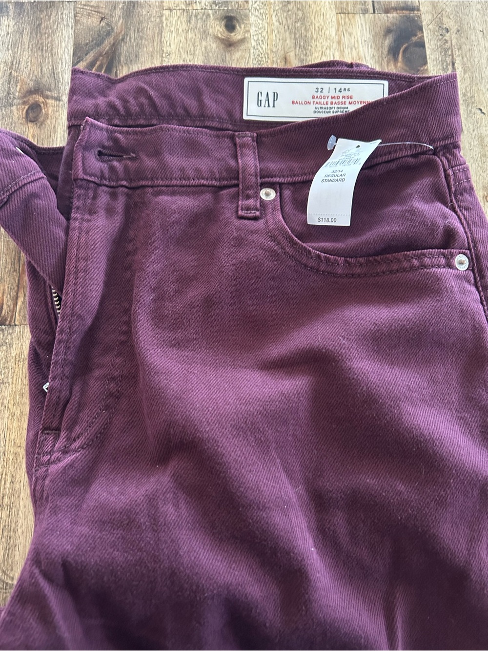 GAP Men's/Women's Deep Burgundy Baggy Mid-Rise Jeans
